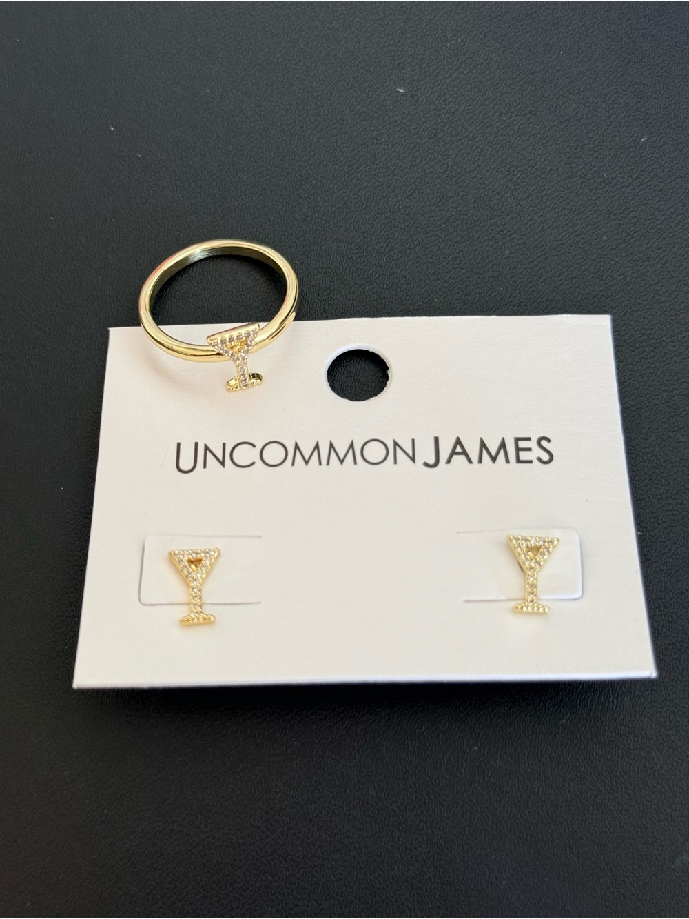 New Uncommon James Martini Glass Earrings and Ring Set